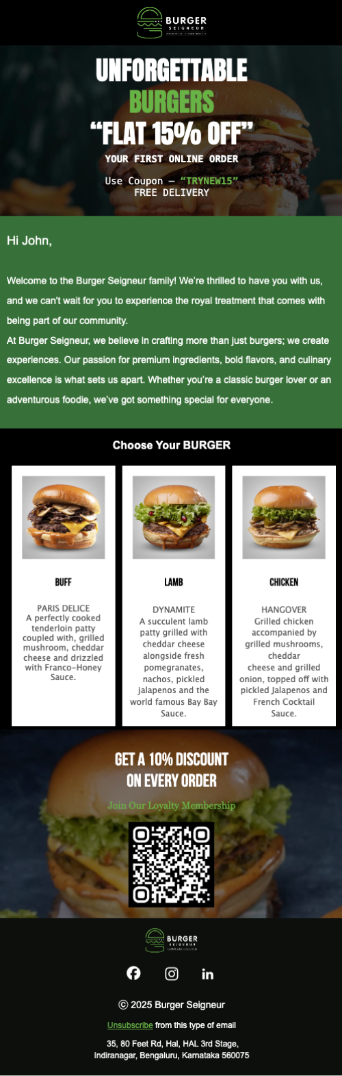 Welcome Email - Burger Seigneuer